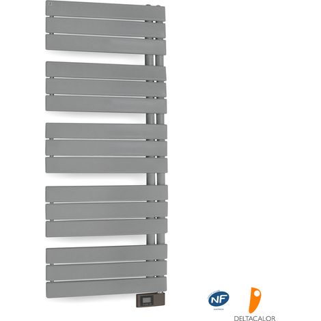 Deltacalor – Sèche-serviettes électrique asymétrique 750W – Design lames plates – Thermostat digital avec programmation hebdomadaire – Pour espaces jusqu’à 9 m²