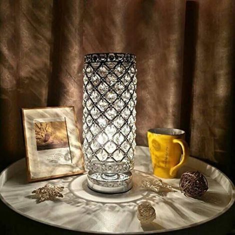 Lampe en cristal, lampe de chevet abat-jour, lampe de table en argent cristal de mode créative, pour commode de bibliothèque de chambre à coucher de salon d'hôtel (sans ampoule) - RW (1/4)