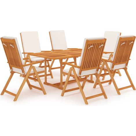7-tlg. Garten-Essgruppe mit Kissen Massivholz Teak