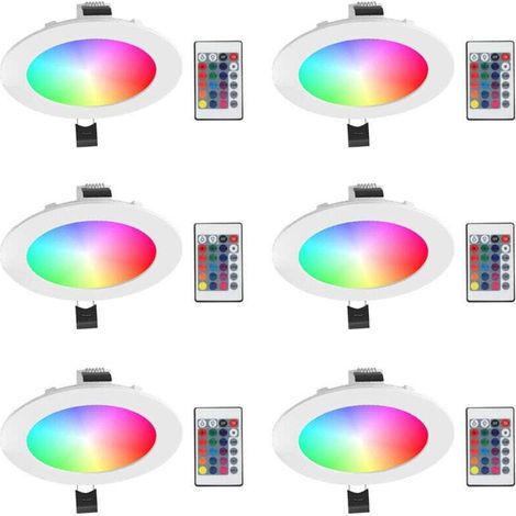 6pcs Spots LED Encastrables Ampoule RVB Changement de Couleur Lampe Blanc Froid 5700K Plafond Jour Plafonnier Encastré avec Télécommande (1/4)