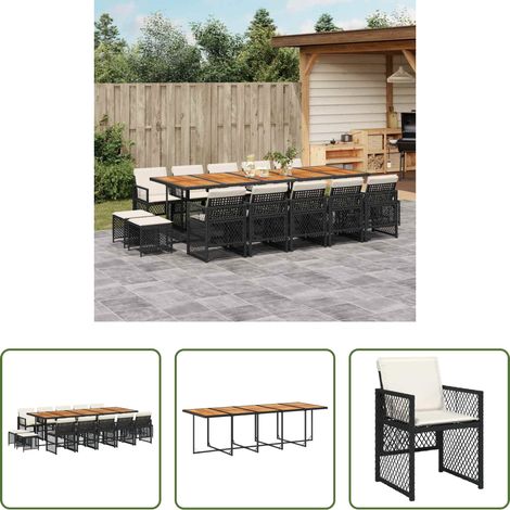 vidaXL Gartenstuhl - 15-tlg. Garten-Essgruppe mit Kissen Schwarz Poly Rattan (1/5)