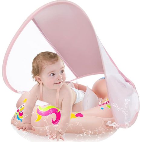 Bouée Bébé avec Auvent Amovible UPF 50+, Flotteur Ajustable pour Bébé, Bouée Piscine Gonflable avec Siège de Sécurité, Protection Solaire, Imperméable, Non Toxique, 3-36 Mois (1/5)