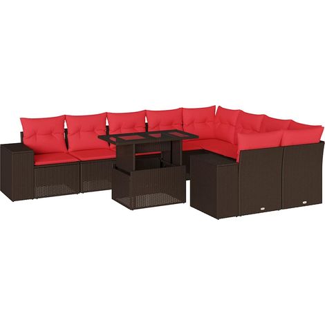 Maison Exclusive - 10-teiliges Gartensofa-Set mit Kissen, braun, (1/5)