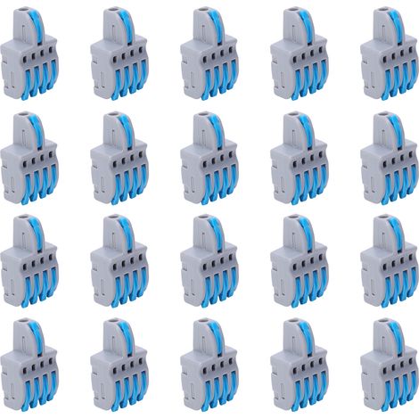 20 connecteurs de fil 1 entrée 4 sorties, répartiteur à pression, bornier de conducteur, pièces électriques (bleu) (1/5)