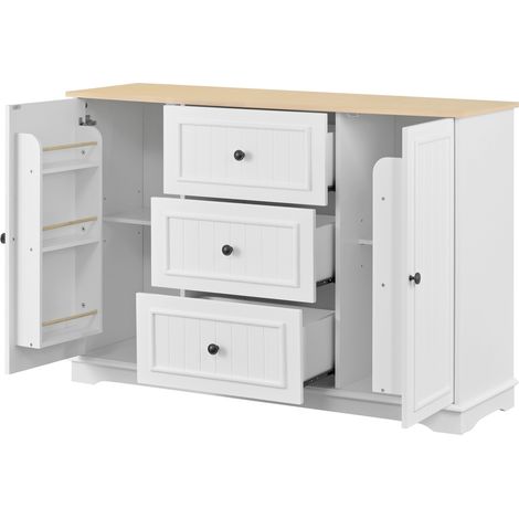 Aparador moderno blanco de MDF con 3 cajones y 2 puertas, 126 x 40 x 86 cm (1/5)