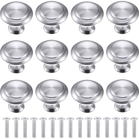 30 poignées de meubles rondes argentées, poignées de tiroir rondes, boutons de meuble de 30 mm avec vis – pour armoires, placards (1/5)