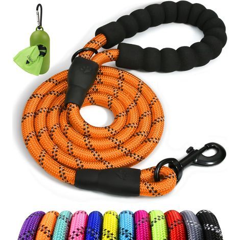 Laisse pour chien en nylon 1,5 m – Poignée rembourrée – Corde d'escalade 1,2 cm – Fils réfléchissants – Convient pour chiens moyens et grands (1/5)