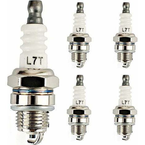 5 Pices Bougie d\'Allumage L7T Trononneuse Tondeuse Gazon Petit Moteur Accessoire Pices Compatible Bougies d\'Allumage de Rechange pour Dbroussailleuses et Trononneuses Remplace (1/4)