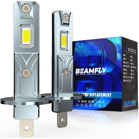 Ampoules LED H1, 100W 20000LM, Lumière Blanche 6500K, Kit pour Voiture et Moto, Feux de Route et Croisement 12V, Remplacement Halogène 1:1, Installation Facile Plug and Play, Lot de 2 (1/5)