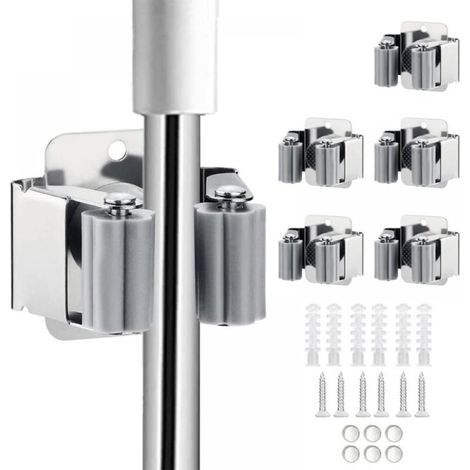 Robuster, wandmontierter Besenhalter aus Edelstahl für Bad und Küche, 6er-Set (silber) (1/4)