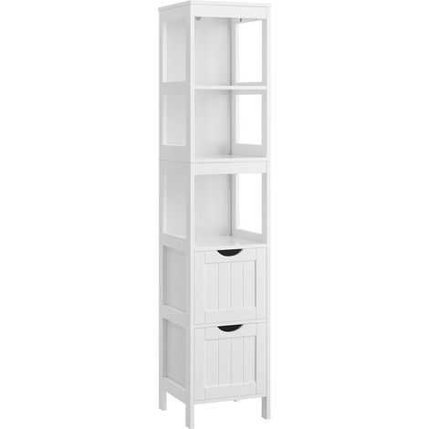 Vasagle – Meuble de rangement salle de bain blanc – 2 tiroirs amovibles – 3 casiers ouverts – Dimensions 30 x 30 x 141,5 cm – Panneau MDF robuste (1/5)