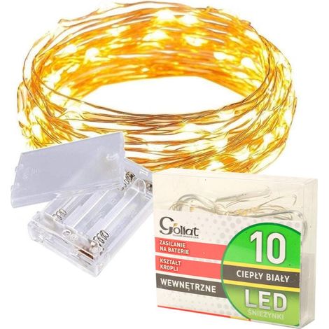Luci natalizie a forma di goccia a risparmio energetico su filo bianco con 10 LED, luce bianca calda, alimentate a batterie AA. (1/5)