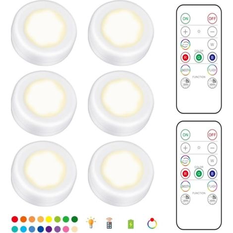 Lot de 6 spots LED multicolores avec 2 télécommandes et design RGB (1/4)