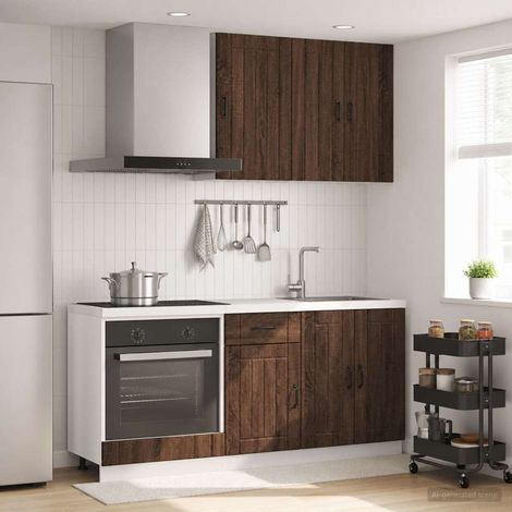 vidaXL Unité de cuisine LUCCA 5 pcs Chêne brun Bois d'ingénierie (1/5)