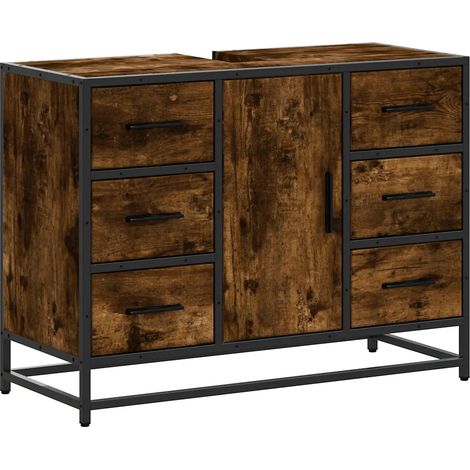 Armoire lavabo rétro élégante salle de bain 80 x 33 x 60 cm en bois d'ingénierie chêne fumé (1/5)
