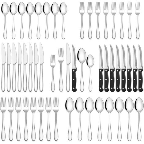 Besteckset 36tlg 6er Edelstahl Steakmesser Gabel Regentropfenkanten (1/5)