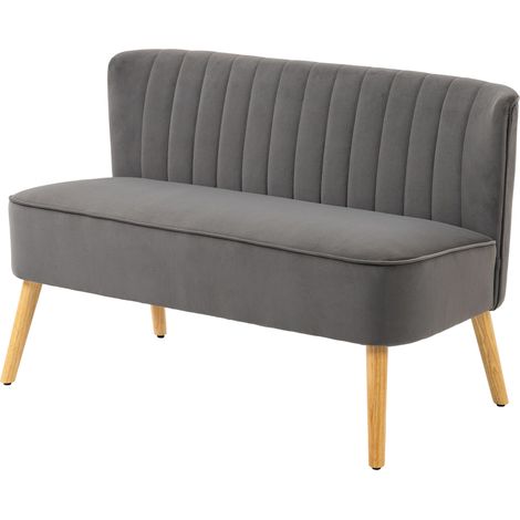 Canapé 2 places rétro gris foncé, pieds bois, 117 x 56,5 x 77 cm (1/5)