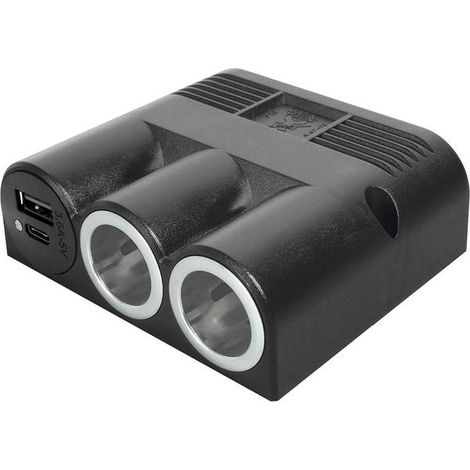 ProCar Distributore a tre ingressi, struttura con USB Power-C/A presa doppia 12 o 24 V/DC