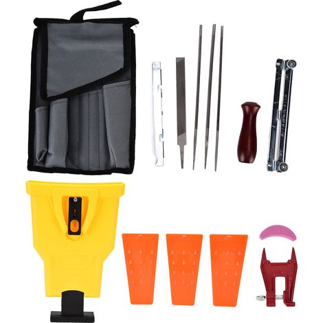 Kit d'affûtage pour tronçonneuse avec limes 5/32, 3/16, 7/32 pouces, pierre à aiguiser, vis de palier et coin de coupe