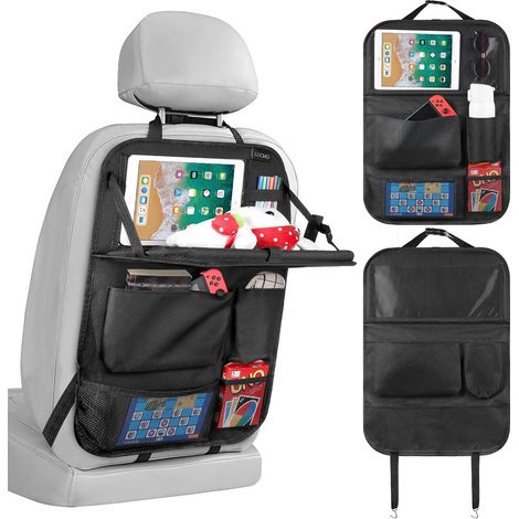 Organizador de coche, protector de respaldo de asiento, alfombrillas impermeables con mesa de comedor, almacenamiento multibolsillos para coche (1/5)