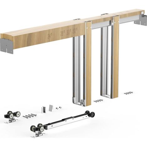 Kit Contre-Châssis Porte Coulissante VEVOR Système Escamotable Réglable 61-76 cm Hauteur 203 cm Fermeture Douce Acier et Bois (1/5)