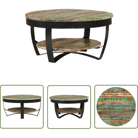 The Living Store Table basse Bois massif de récupération 65x32 cm - Table Basse Industrielle - Table Basse Design - Table Basse Vintage - Table Basse En Bois Massif - Table Basse Artisanale (1/5)