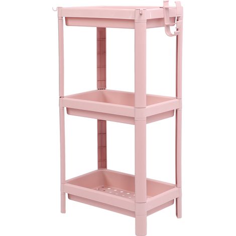 Étagère de rangement de sol pour salle de bain, multi-niveaux, stable et durable, autoportante, d'angle, rose, 3 niveaux (1/5)