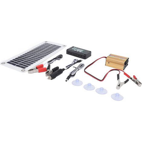 Kit Énergie Solaire 30W Panneau Photovoltaïque Contrôleur 100A 12V CC vers 220V CA Onduleur 220W Alimentation Secours Pour Véhicule (1/5)