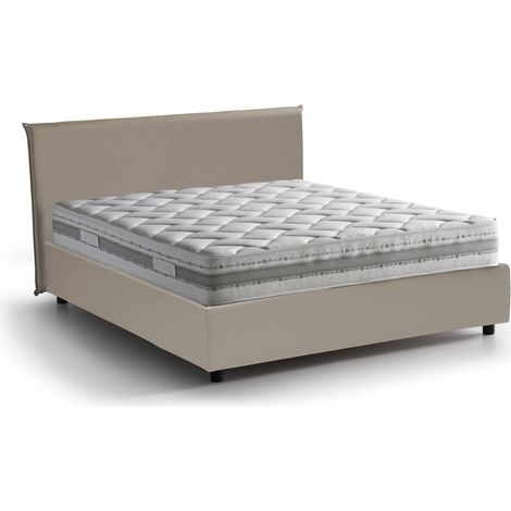 Talamo Italia - Letto matrimoniale Nessuna, Letto contenitore con rivestimento in ecopelle, 100% Made in Italy, Apertura frontale, con materasso Cm 160x190 incluso, Tortora