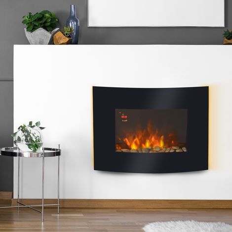 Chimenea Eléctrica 900W/1800W Chimenea Decorativa de Pared con Temperatura Ajustable Efecto Llamas Atmosféricas y Mando a Distancia para Sala 25-30 m² 65x11,4x52 cm Negro (1/5)
