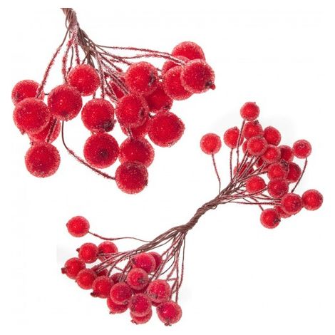 Falsa bacca di agrifoglio ornamentale, ramo ghiacciato 20 pezzi, rosso