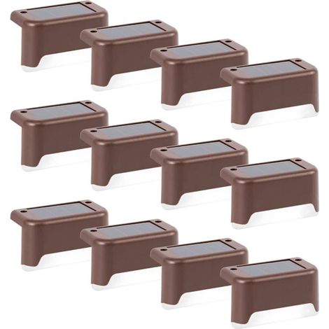 Lampes solaires LED étanches pour l'extérieur, idéales pour les escaliers, les clôtures, les jardins, les terrasses et les allées. Lot de 12 lampes solaires marron.-AquaForge (1/5)