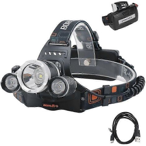 Lampe frontale puissante Boruit RJ-3000 XM-L2 (2025) : 3 000 lm, 4 modes, rechargeable (batterie 18650), étanche, idéale pour la pêche et la chasse. (1/4)