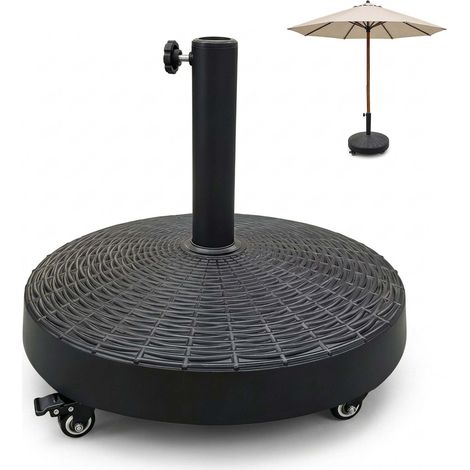 Relaxdays Sonnenschirmständer, 23 kg schwer, für Schirmstangen 38-48 mm, Rollen mit Bremse, Polyresin Schirmfuß, schwarz (1/5)