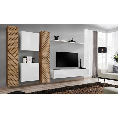 Ensemble de 6 meubles muraux "Switch VI " pour TV en bois - Beige et Blanc - L 330 x H 180 x P 40 cm - Livraison gratuite