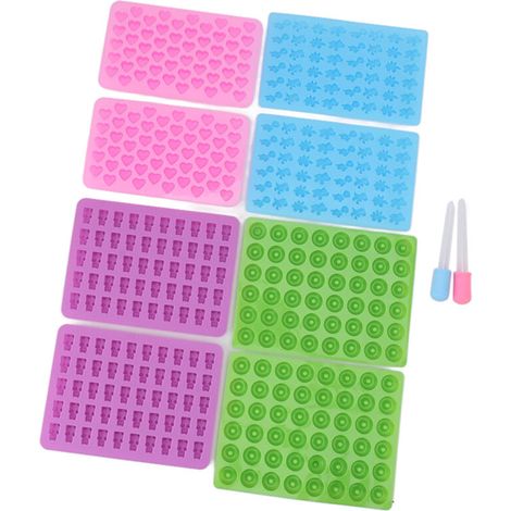 Moule à bonbons en silicone 10 pièces - Formes mini dinosaure, ours, cœur, donut - Résistant hautes et basses températures avec pipettes pour DIY