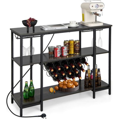 3-tier Wine Bar Cabinet Industrial Wine Rack with Storage Shelves Glass Holder (1/5)