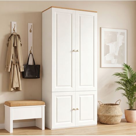 MODFU – Armario ropero 90x50x200 cm de MDF con 2 barras, 4 nichos y carga 30 kg – Blanco (1/5)