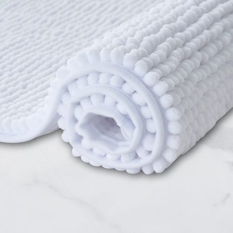 Tapis de Bain Antidérapant en Chenille Super Absorbant et Lavable en Machine pour la Salle de Bain, Douche, Baignoire ou comme Tapis WC Blanc - 40x60 cm (1/5)