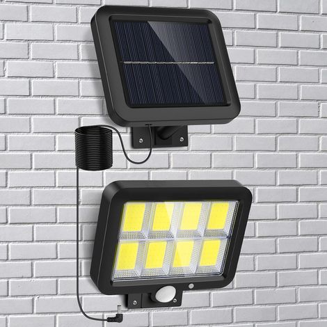 Lampes solaires de sécurité d'extérieur, 120 LED solaires avec capteur de mouvement, 3 modes de projecteurs solaires avec câble de 5 m, IP65 étanches à énergie solaire pour abri de jardin, mur, garage (1/5)