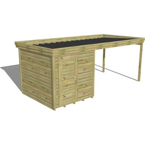 ABRI DE JARDIN bois Pin autoclave 27mm - 5,64x2,64m / 14,9m2 - Bac acier - Plancher bois