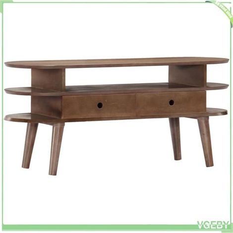 Meuble TV - 282874 - 110 x 35 x 50 cm - Acacia massif - Laqué, 2 tiroirs (1/5)
