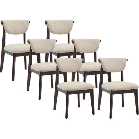 Lot de 6 chaises en tissu texturé et bois d'hévéa - Beige - GABIEL (1/4)