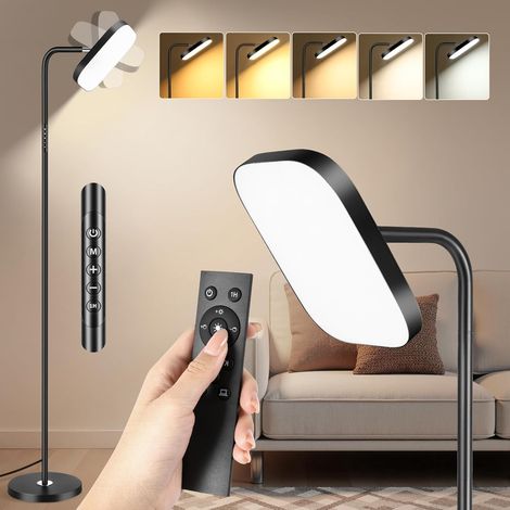 Lampadaire sur Pied Dimmable, Lampe Pied LED 36W 3200lm avec Télécommande et Contrôle Tactile, Lampe à Liseuse Rotative 360° avec 5 Températures de Couleur, pour Bureau, Chambre, Salon, Noir (1/5)