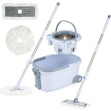 Kit serpillière avec seau, lavage mains libres, têtes rectangulaire et ronde en microfibre pour sol et mur (1/5)