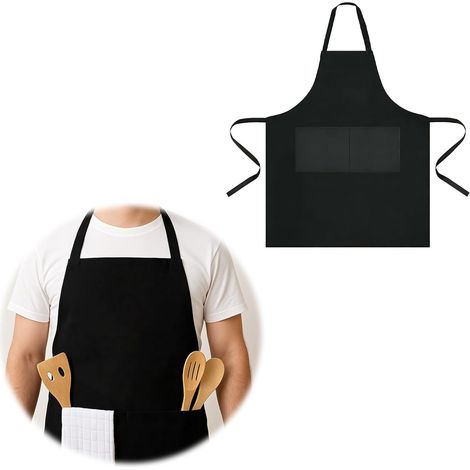 Tablier cuisine femme étanche 2 poches, homme réglable longues lanières, usage barbecue, jardin, resto (1/5)