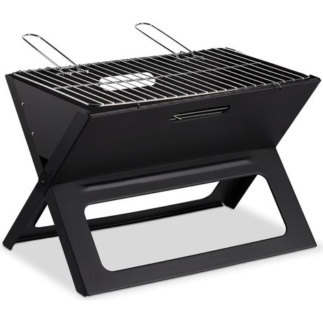 Barbecue pieghevole portatile rialzato 60 x 40 x 30 cm ventilazione efficace per campeggio in metallo nero 130005087