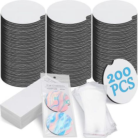 Sublimation voiture sous verre vierge lot 200 pièces 2 76 pouces vierge sublimation sous verre 100 adhésif sac et (1/5)