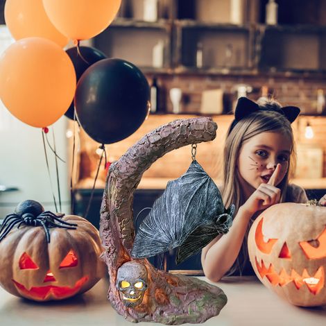 Lampe citrouille chauve-souris d'Halloween 2022 - Décoration d'ambiance en résine - Lampe espiègle (1/5)