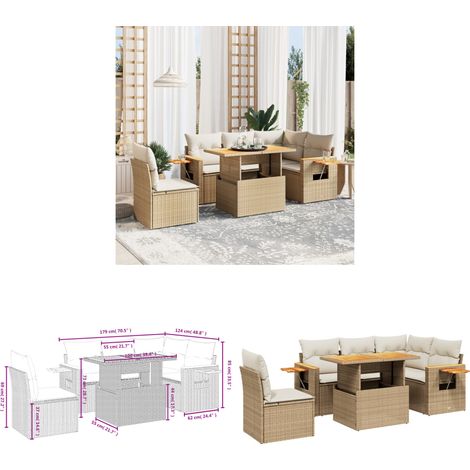 Salon de jardin avec coussins 6 pcs beige résine tressée - Ensemble Salon De Jardin - Meuble Extérieur - Résine Tressée - Rotin Synthétique - Table Extensible - Home & Living (1/3)